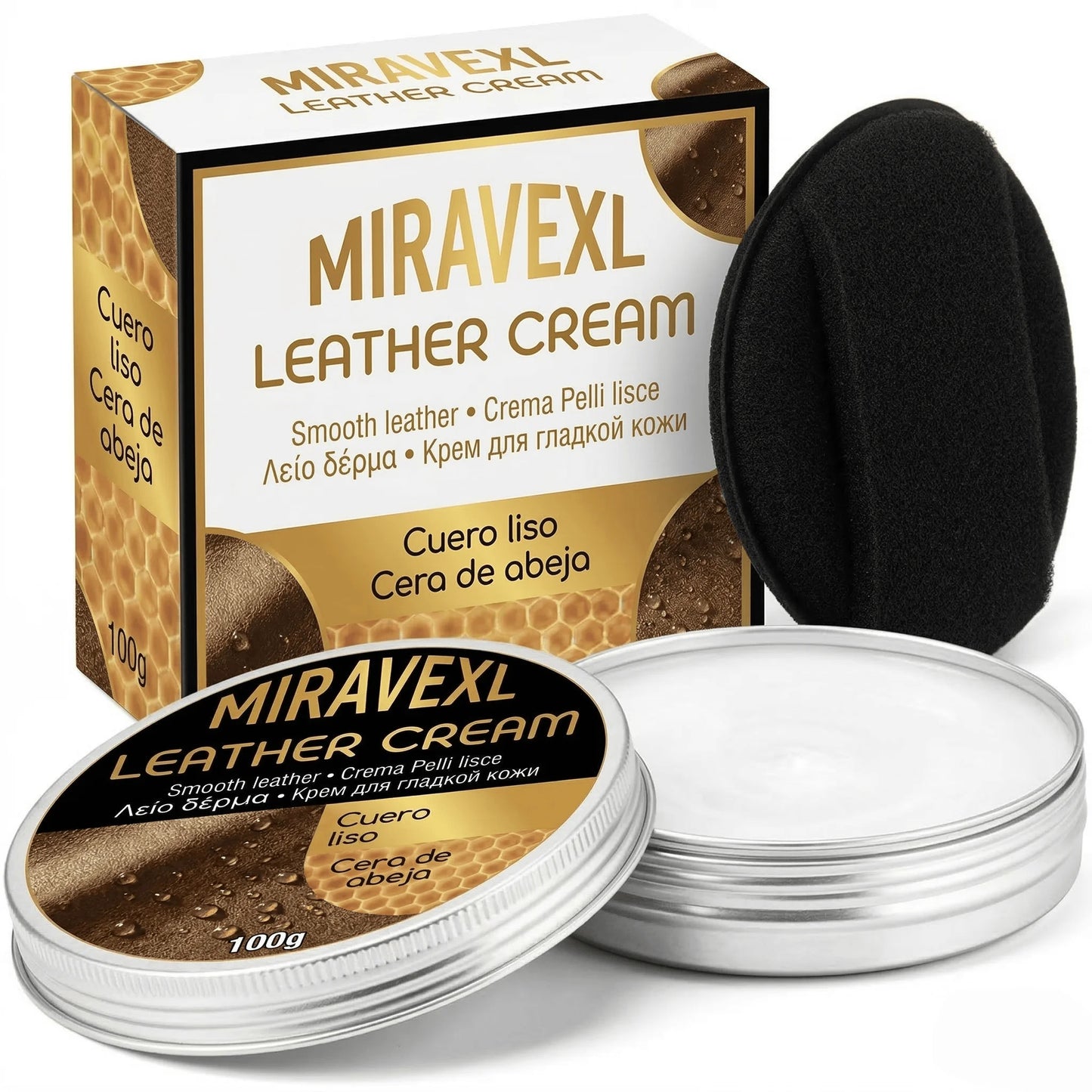 MIRAVEXL Lederpflegecreme 100g mit Schwammapplikator Auto-Sitzbezug