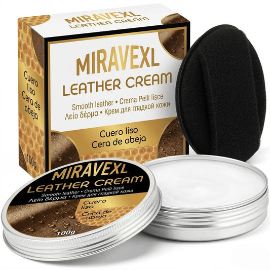 MIRAVEXL Lederpflegecreme 100g mit Schwammapplikator Auto-Sitzbezug