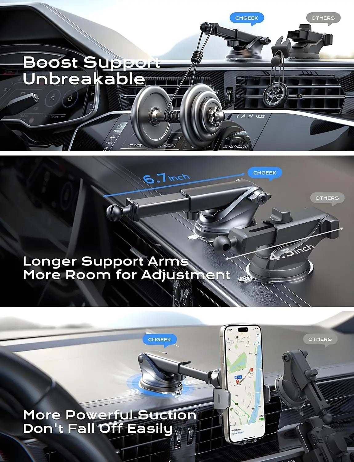 Kabelloses Autoladegerät, 2025, Upgrade 15 W, schnelles Laden, automatische Klemmung, Autotelefonhalter, Ladegerät, T...