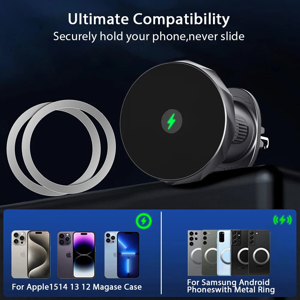 15 W magnetischer kabelloser Autotelefonhalter, verstellbar, 360 Grad, Autoladegerät für iPhone 16 15 14 13 12 Xiaomi...