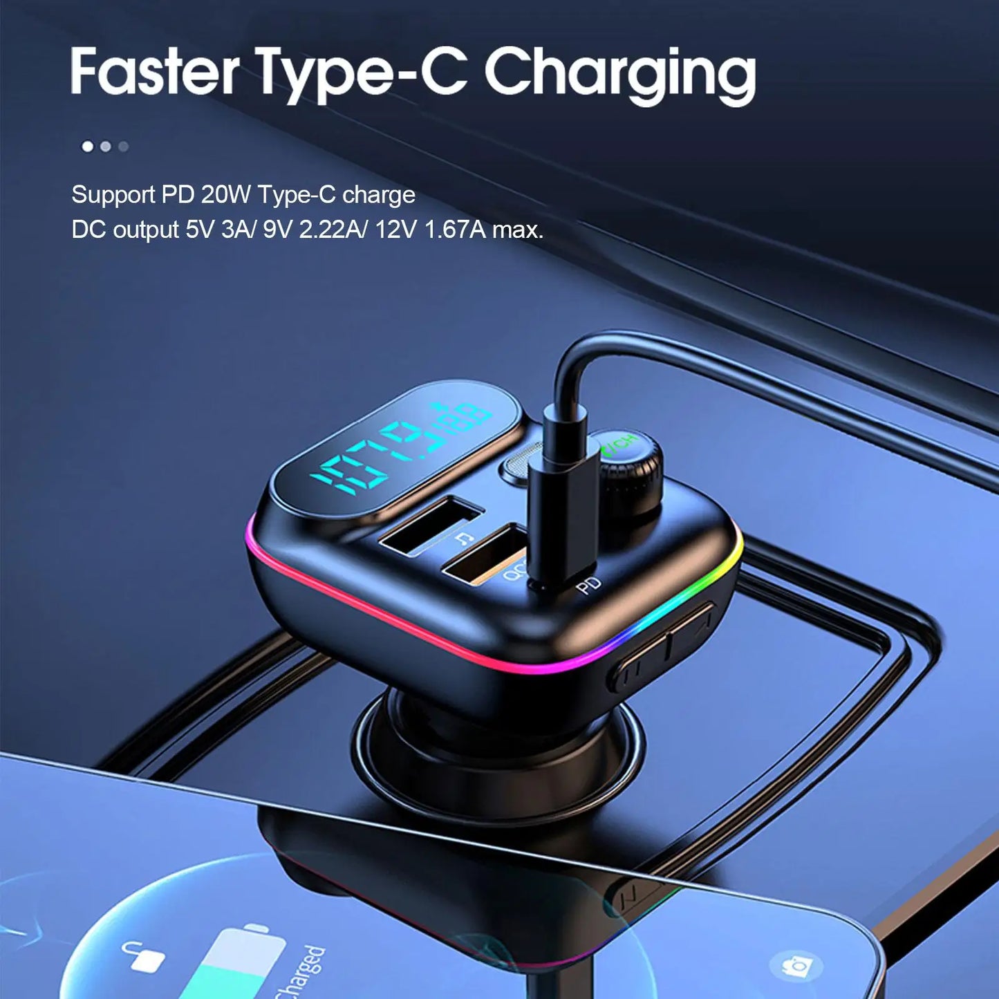 FM-Transmitter PD QC3.0 Dual USB-C Bluetooth 5.0 – SwissGlanzGarage Ansicht 3