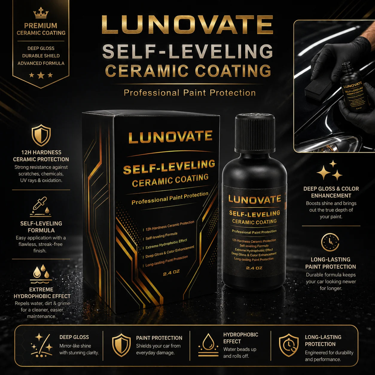 12H Keramikbeschichtung 60ML – Selbstnivellierende Nano-Keramik-Autobeschichtung, Extremer Hydrophober Schutz, Ultra-...