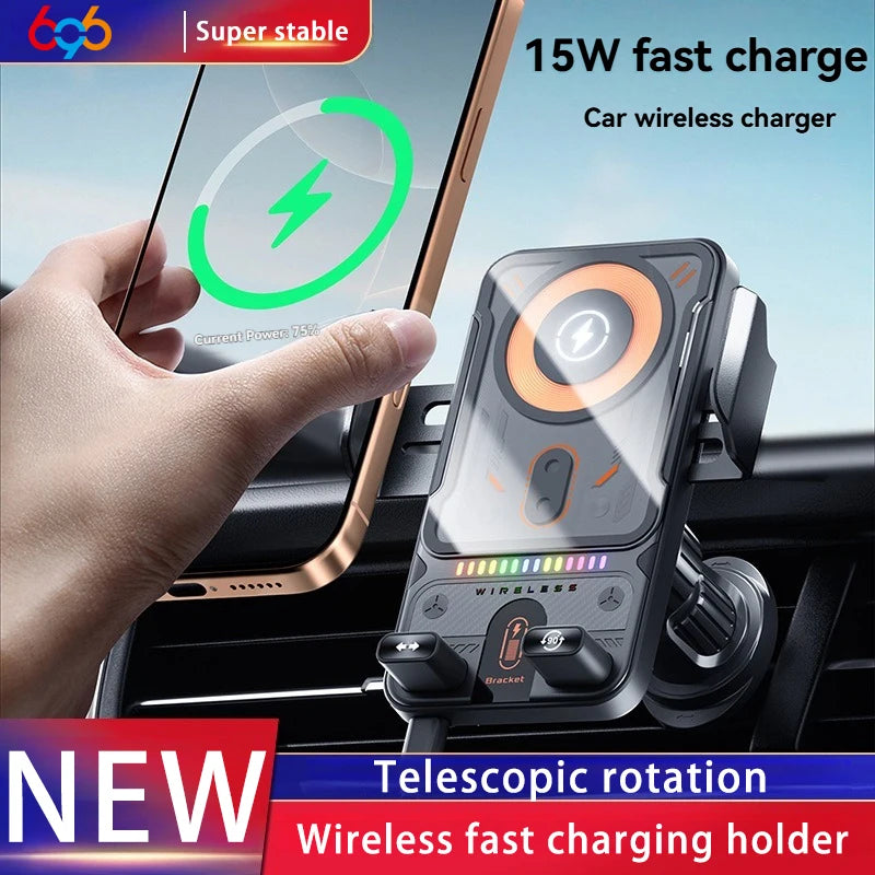 Auto Halter Mit Dual Motor Elektrische Rotierenden Öffnung Schließen Handy Halter 15W Drahtlose Schnelle Lade Auto Te...
