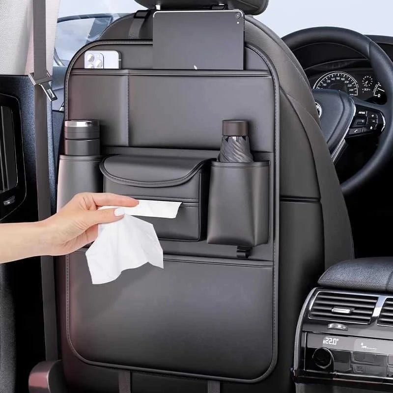 Leder-Autositz-Organizer mit Tablet-Halterung & Getränkehaltern