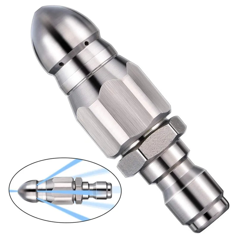 Water Jet High Pressure Sprayer Nozzle Clean Sewer 1/4" Stainless Steel Pressure Washer Quick Plug Drain Hose Nozzle Too