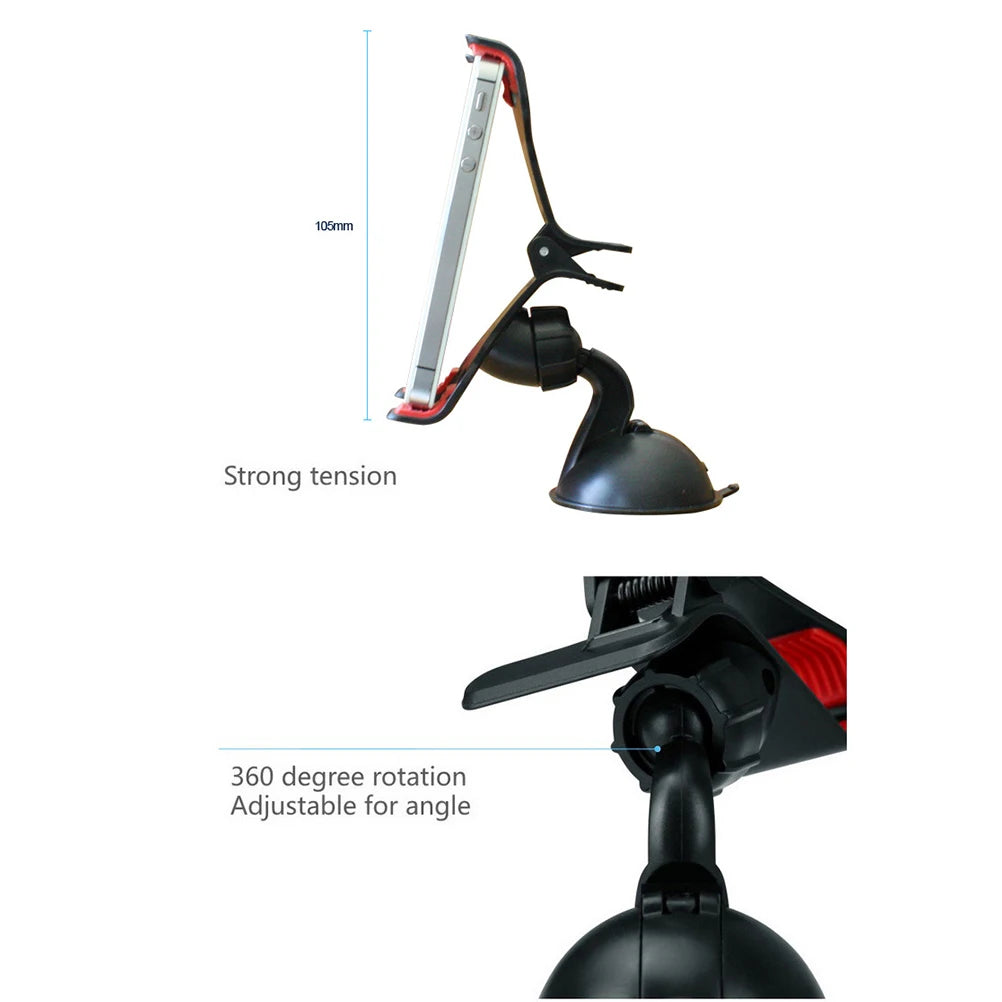 360-Grad-Drehung Auto-Handyhalterung Universell Verstellbarer Clip-Halter für Windschutzscheibe mit Starkem Saugnapf ...