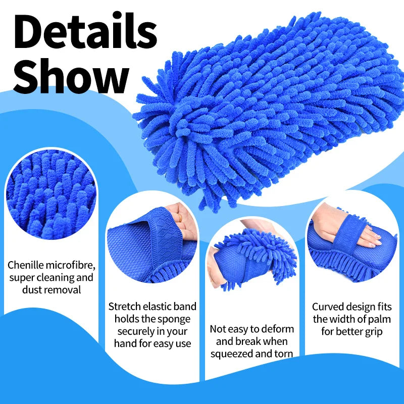 Heißer Verkauf: Auto-Oberflächen-Schaumwäsche – Chenille-Polyester-Mikrofaser-Detailing-Wachsapplikator, dicker Schau...