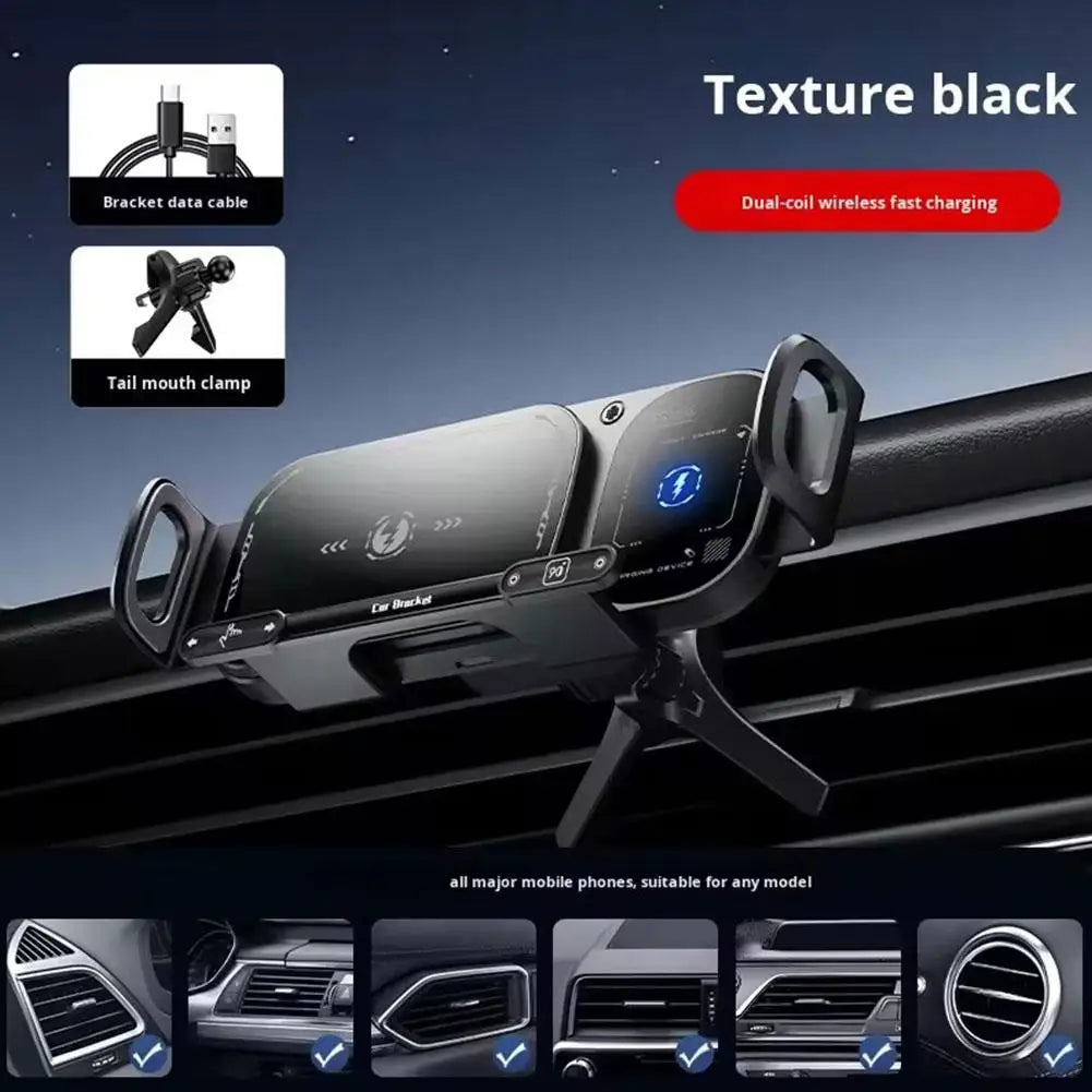 Kabelloser Auto-Ladegerät-Handyhalter mit Dual-Spule für schnelles kabelloses Laden, kompatibel mit Huawei, faltbarer...
