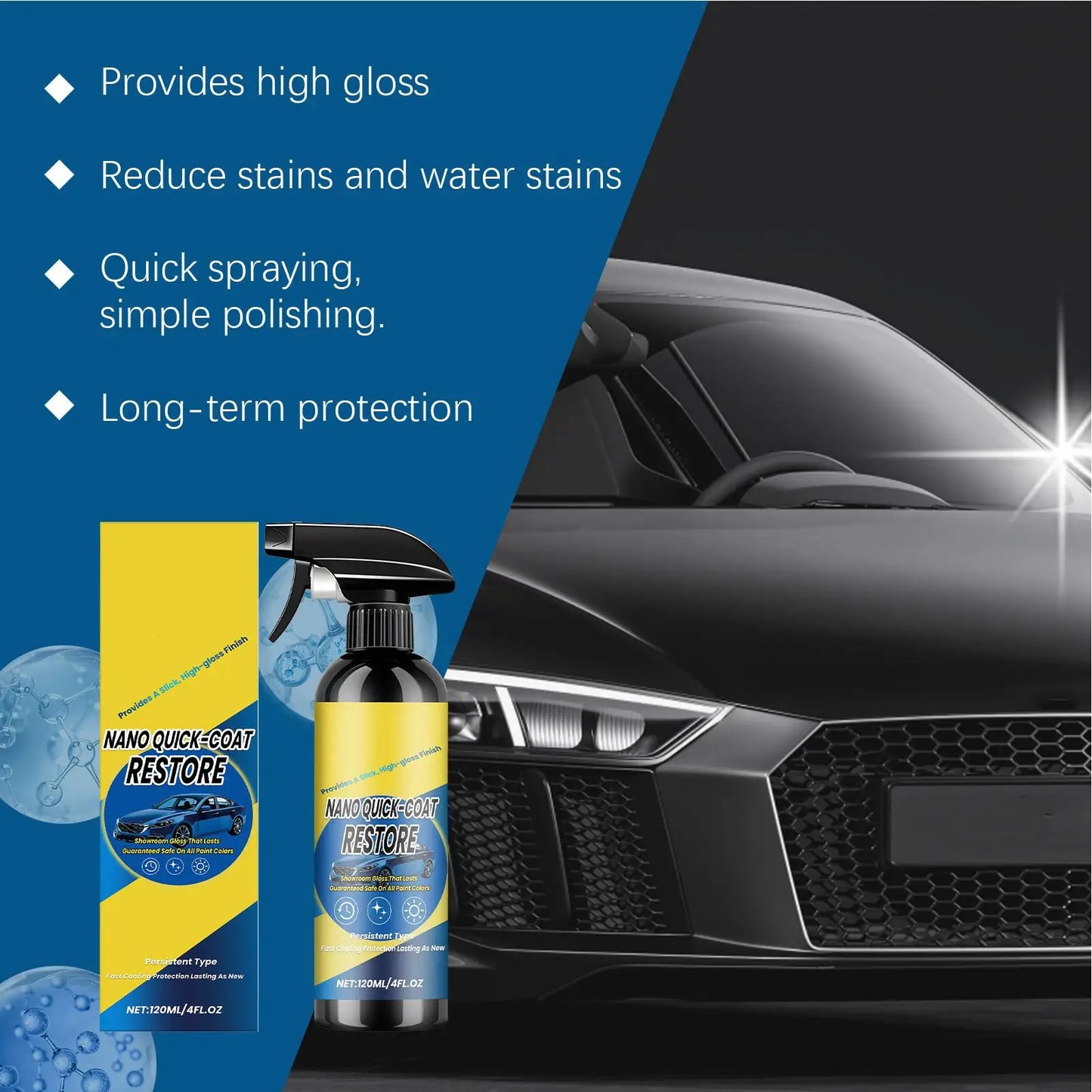 120ml Auto-Keramikbeschichtungsspray Langanhaltend Schnell Hochglanz-Agent Sprühbeschichtungsmittel für Effiziente La...