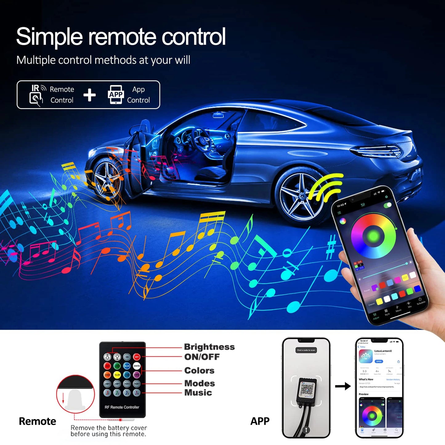 LED Auto Innenraum Umgebungs streifen Lichter RGB Glasfaser Atmosphäre Neon beleuchtung Kit mit App Fernbedienung Aut...