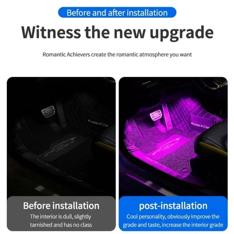 LED Auto-Innenraumbeleuchtung RGB Dekorative Lampe Fußraumbeleuchtungs-Set Zubehör mit Fernbedienung App-Musiksteuerung