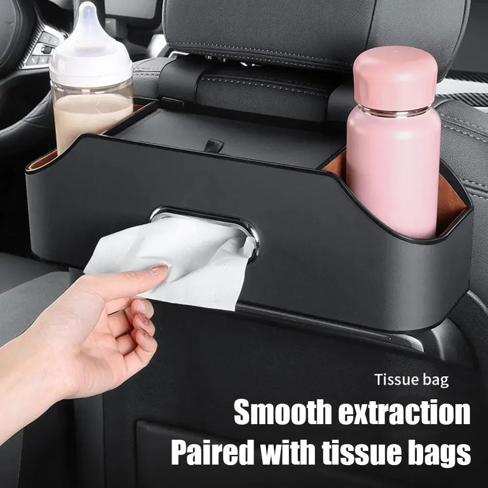 Car Seat Back Organizer PU Leather Rear Row Storage Box With Hook Cup