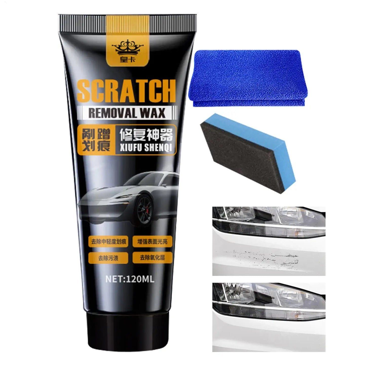 Autolack-Kratzerentferner und Reparaturwachs 120ml Entfernt Oberflächenkratzer Reparaturwachs mit Schwamm Tiefenkratz...