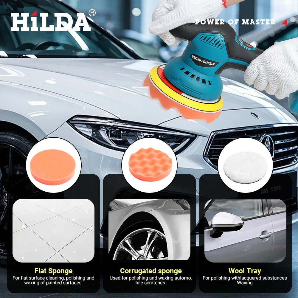 HILDA Kabelloser Autopolierer 6-Gang-Elektropoliermaschine Wachs-Schleifer Autolack-Reparaturwerkzeug Auto-Zubehör