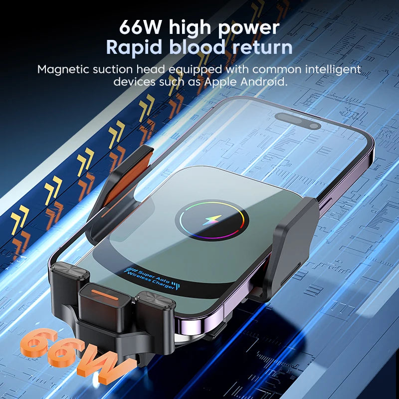 66W Tragbarer Handyhalter fürs Auto mit kabelloser Ladefunktion für iPhone, Samsung, Xiaomi, schnelle kabellose Autol...