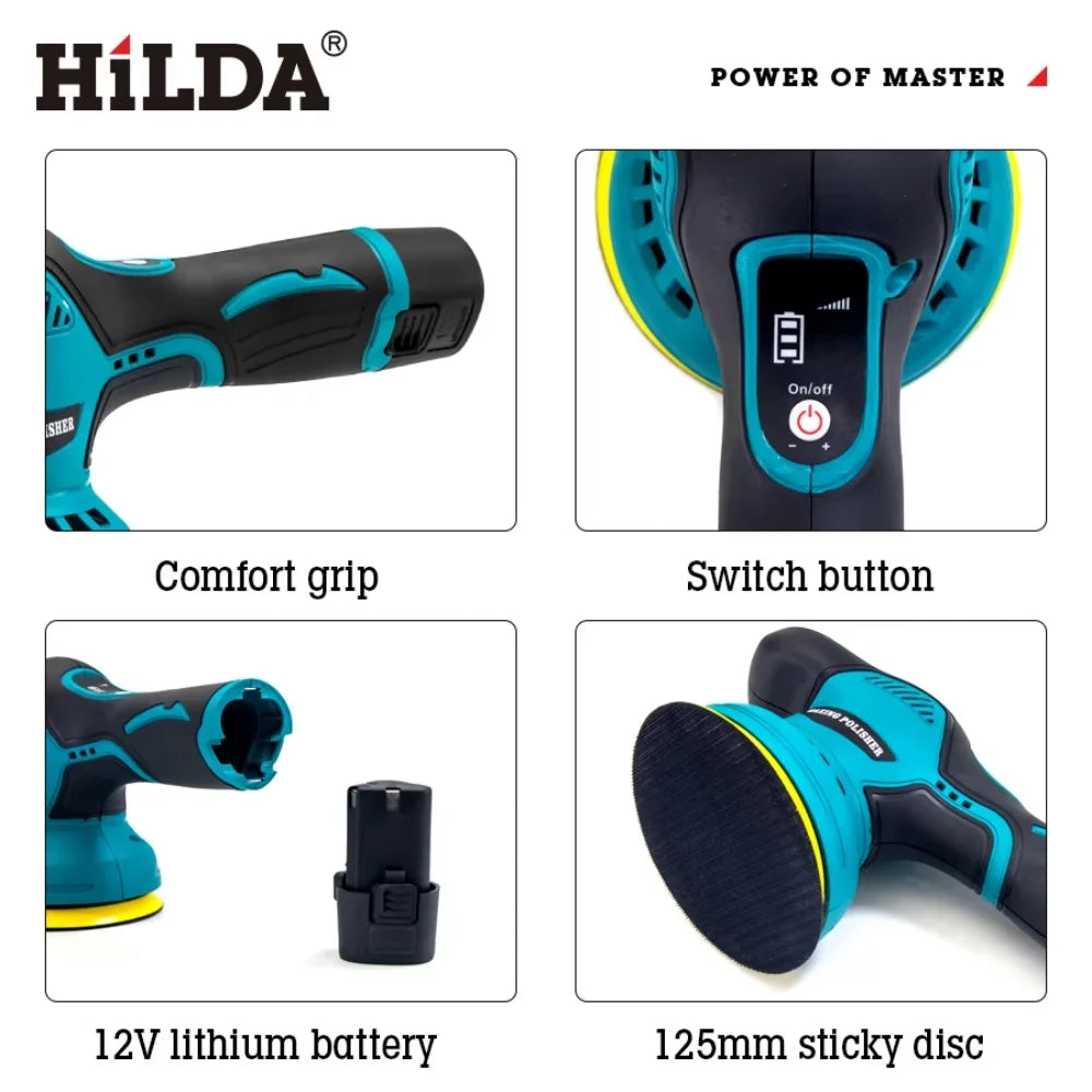 HILDA Akku-Autopolierer, 12 V, Wachs- und Poliermaschine, digitale Anzeige-Version, 8-Gang-Multifunktions-Poliermaschine