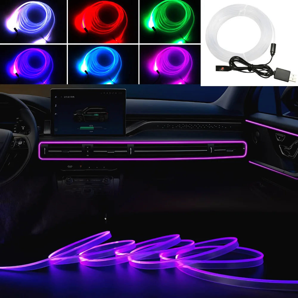 1/2/3/4/5 Meter Auto Multi-farbe Fiber Optic Auto Umgebungs Licht RGB