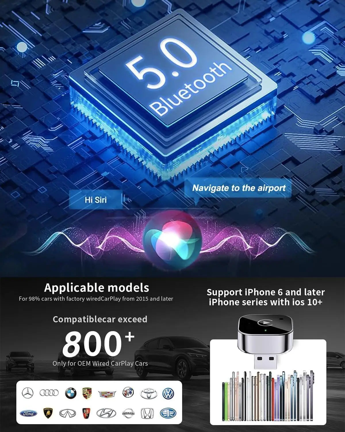 Kabellos CarPlay Dongle 2in1 Adapter – mit kabellosem Laden – SwissGlanzGarage Ansicht 2