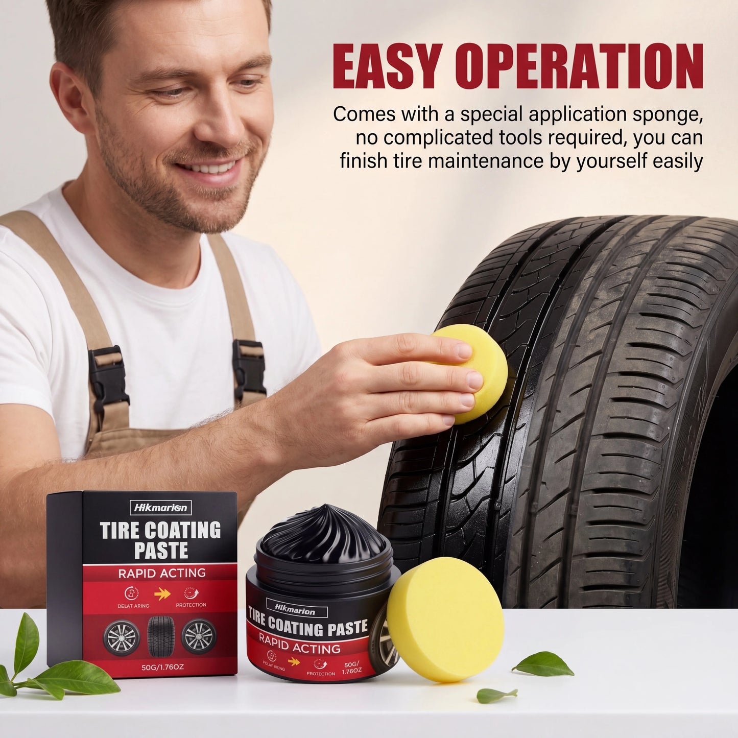 Auto-Reifenpflege-Set: Gummi-Erneuerer, Reifenreiniger, Aufbereitungswachs, Radpolitur, Wet-Look-Glanz, 50g mit Schwamm