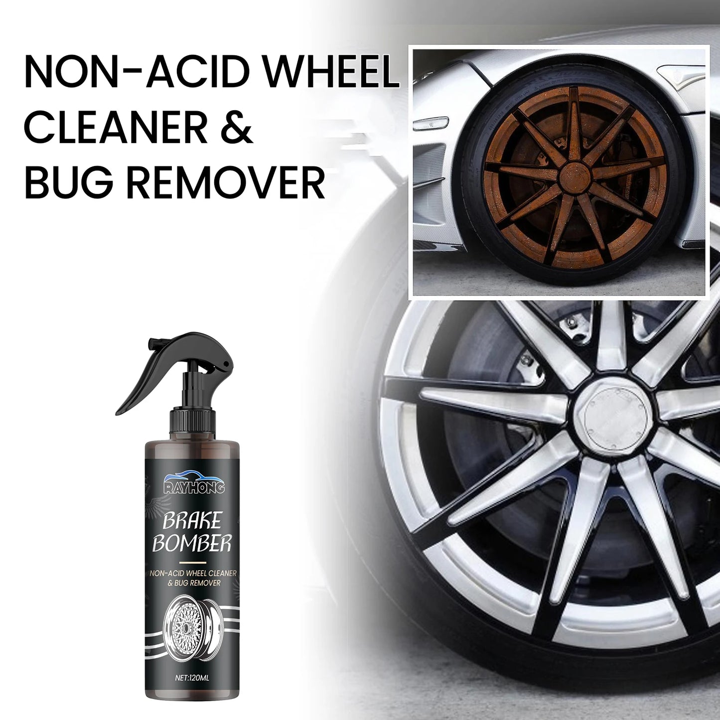 Auto-Radreiniger, Legierungsfelgen-Reinigungsspray, entfernt Bremsstaub, Rost und Flecken, keine Kratzer, Formel, Pol...