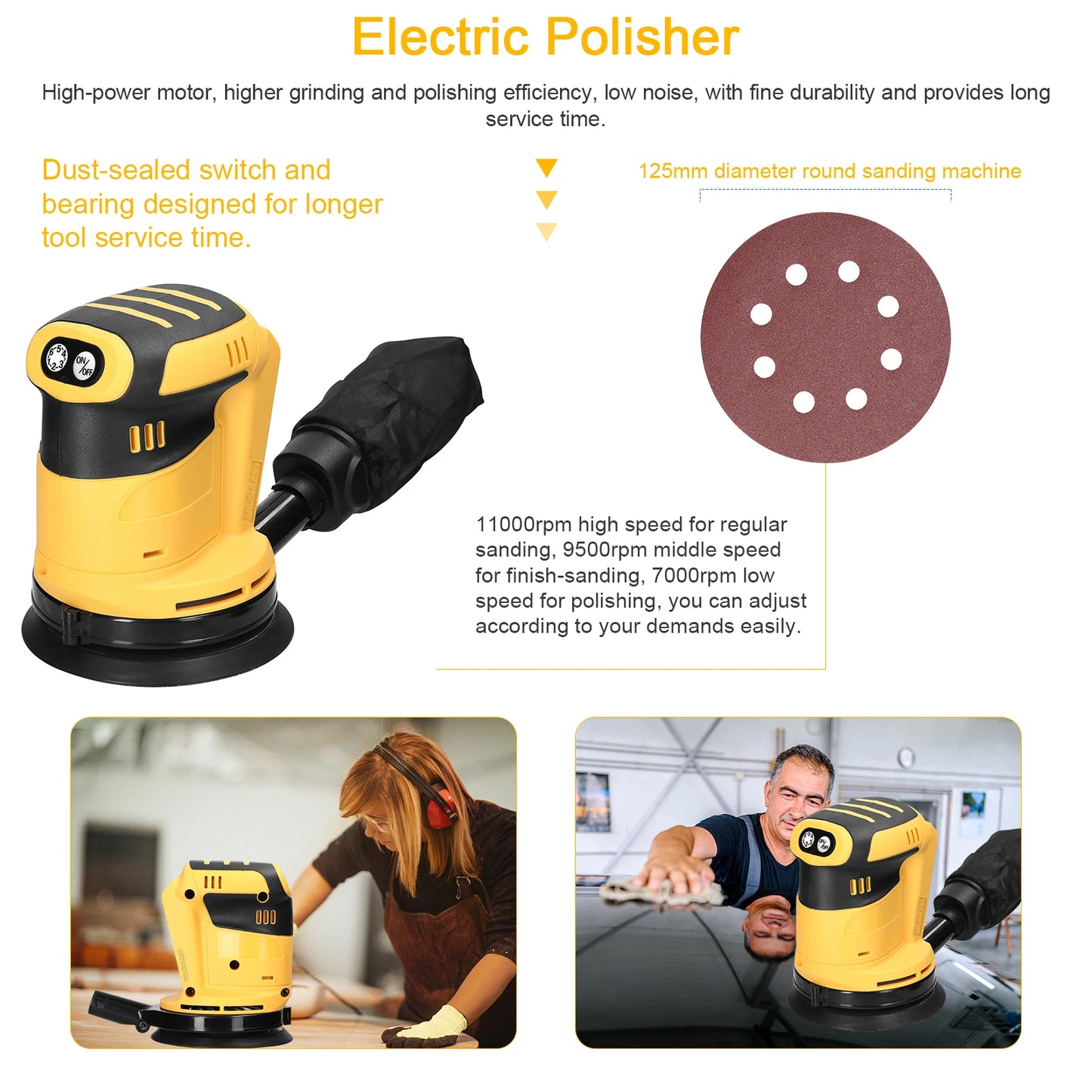 125mm Akku-Holzschleifer Elektrische Metall Polieren Schleifen Schleifmaschine Exzenterschleifer Auto Polierer Für De...