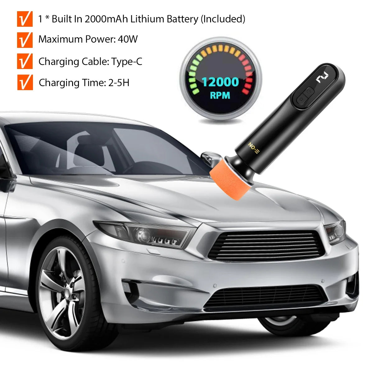 Akku-Autopoliermaschine, 12000 U/min, wiederaufladbarer USB-Elektroauto-Puffer mit 3 Geschwindigkeiten, tragbare elek...