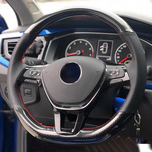Lenkradbezug aus schwarzem Carbonfaser-Suede – SwissGlanzGarage Ansicht 2