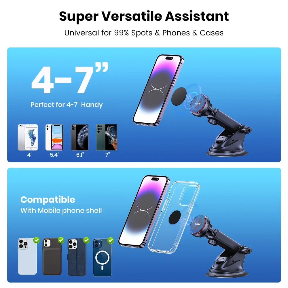 TOPK Magnetische Auto-Handyhalterung für Windschutzscheibe und Armaturenbrett, [Starke Saugkraft], verstellbarer lang...