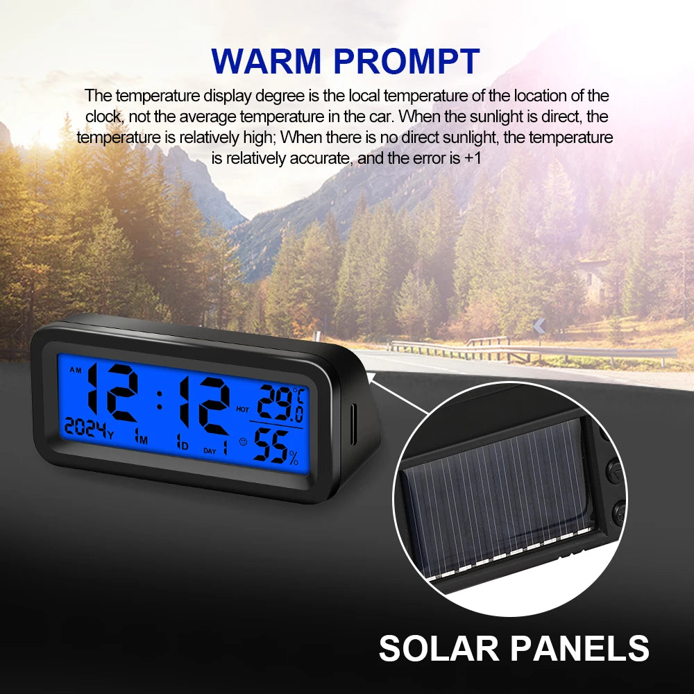 Solar-Uhr für Auto mit Temperaturanzeige – SwissGlanzGarage Ansicht 6