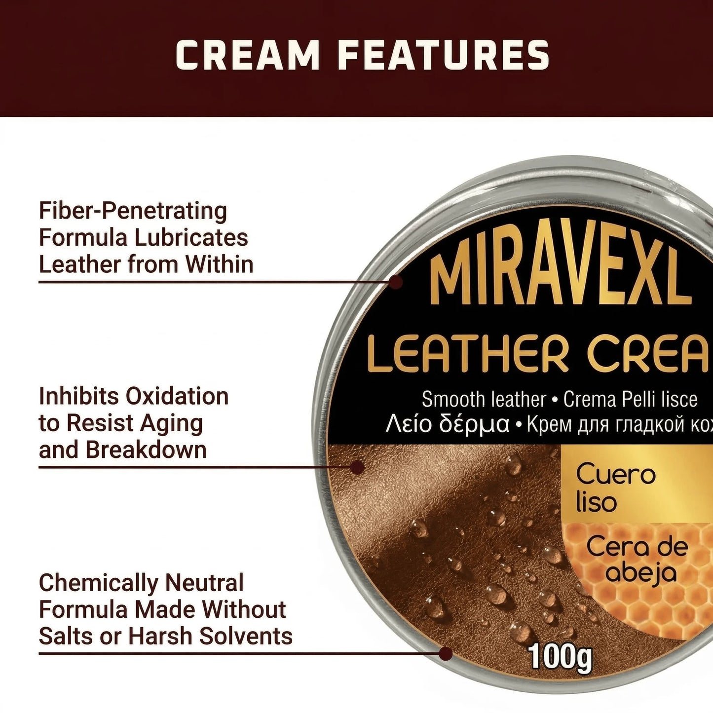 MIRAVEXL Lederpflegecreme 100g mit Schwammapplikator Auto-Sitzbezug