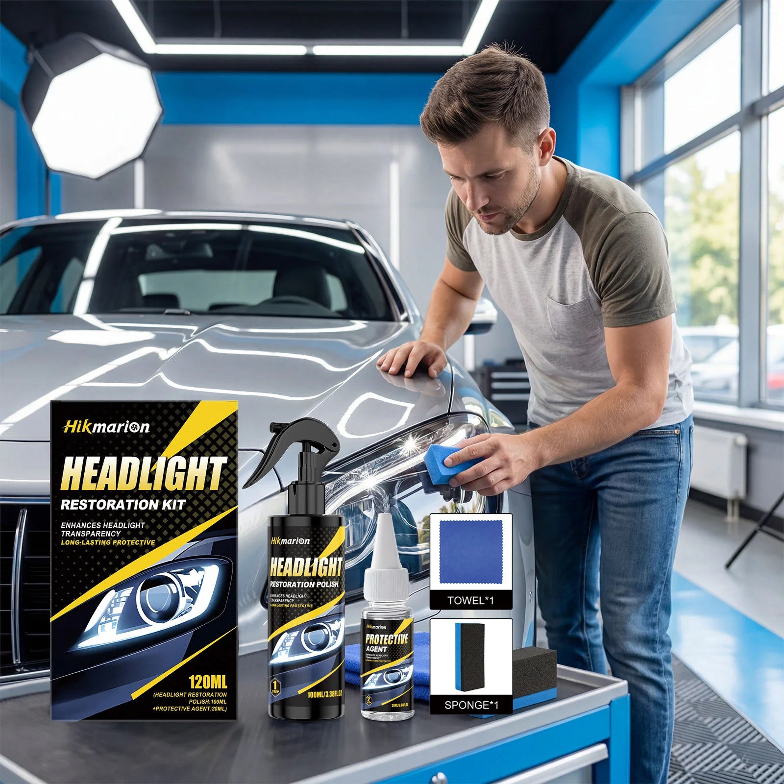 Scheinwerfer-Reinigungsset. Autoscheinwerfer verbessern Vergilbung und verschwom