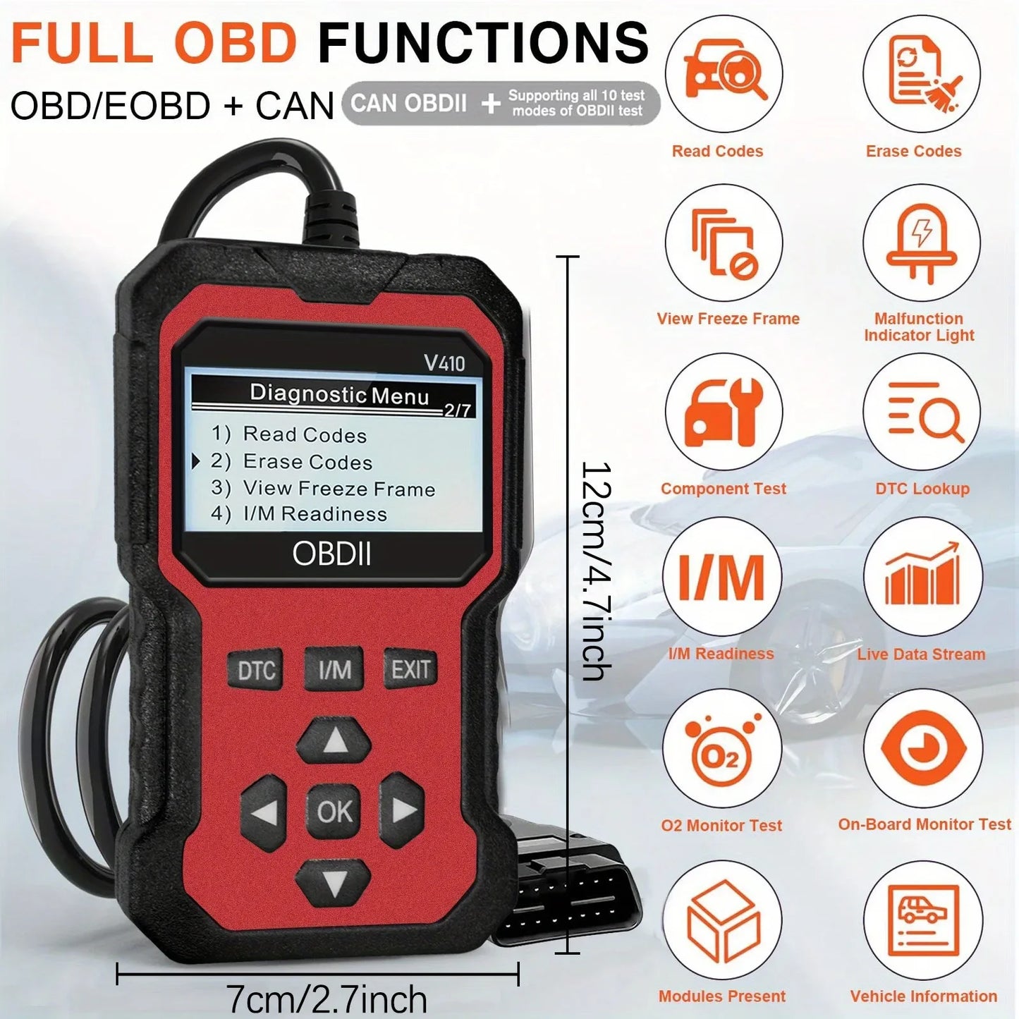 Konnwei KW330 OBD2 Diagnosegerät mit Rost-Entferner Bürste – SwissGlanzGarage Ansicht 4