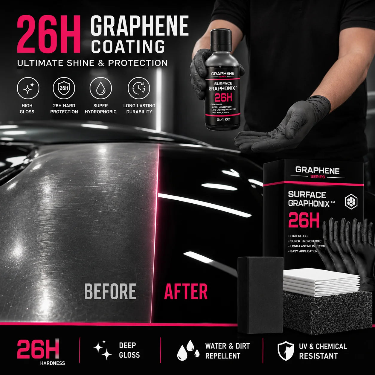 Graphen-Keramikbeschichtung 26H – Hydrophobe Autolack-Schutzbeschichtung Kratzerreparatur Hochglanz Langlebig