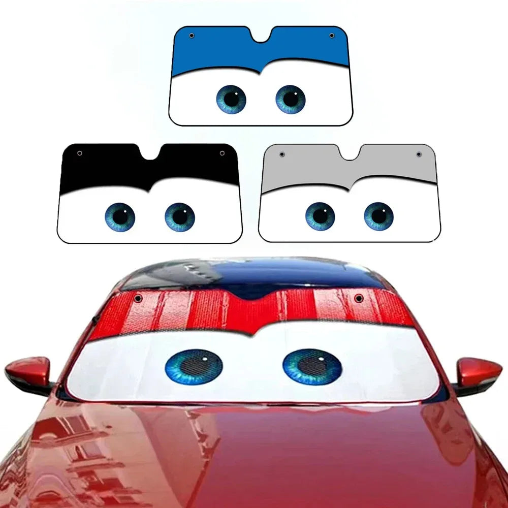 Auto-Sonnenschutz mit Augen-Design – SwissGlanzGarage Autopflege Schweiz