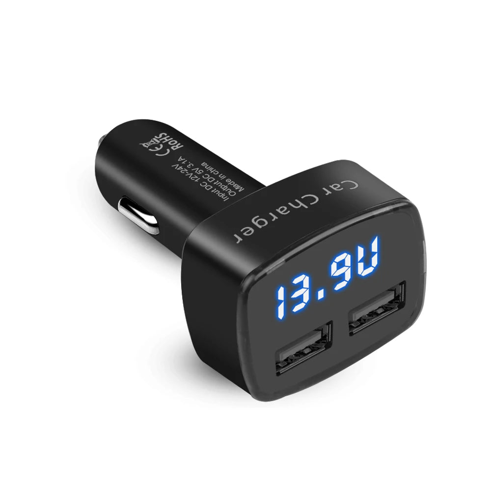 4 In 1 Auto Ladegerät 3.1A Dual USB LCD Display