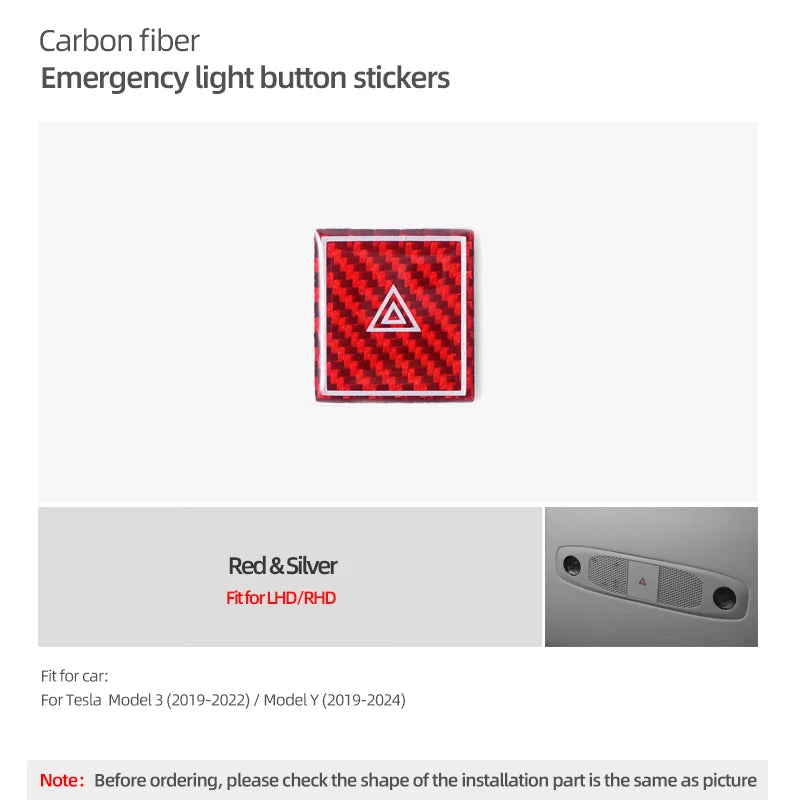 Carbon Fiber Notlicht-Knopf Aufkleber Set