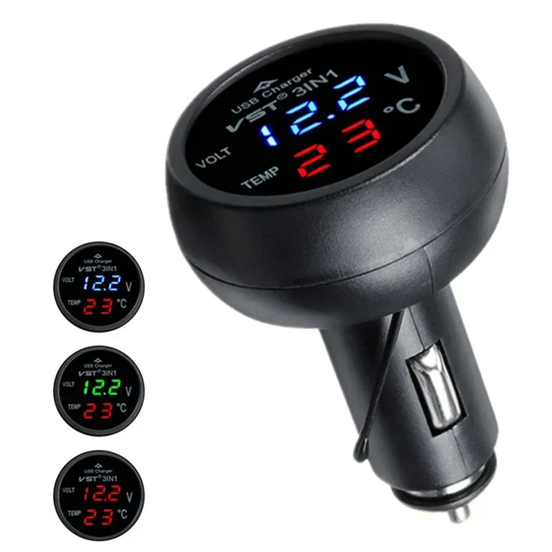 3 in 1 DC 12V/24V LED Digital Meter USB Ladegerät – SwissGlanzGarage Autopflege Schweiz