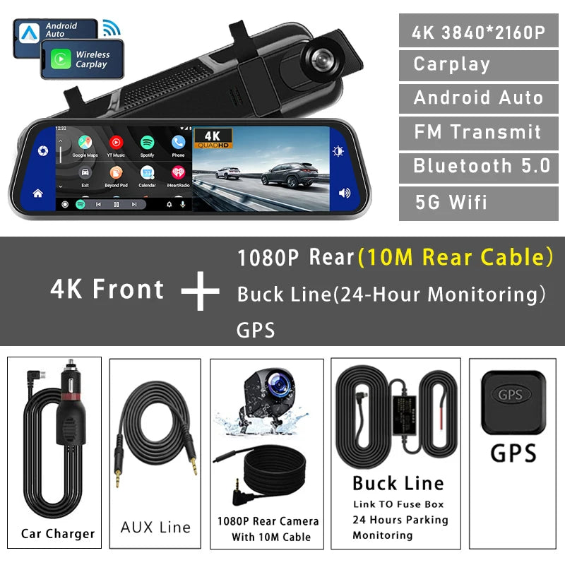 10" Dash Cam 4K DVR mit GPS und 5G WIFI