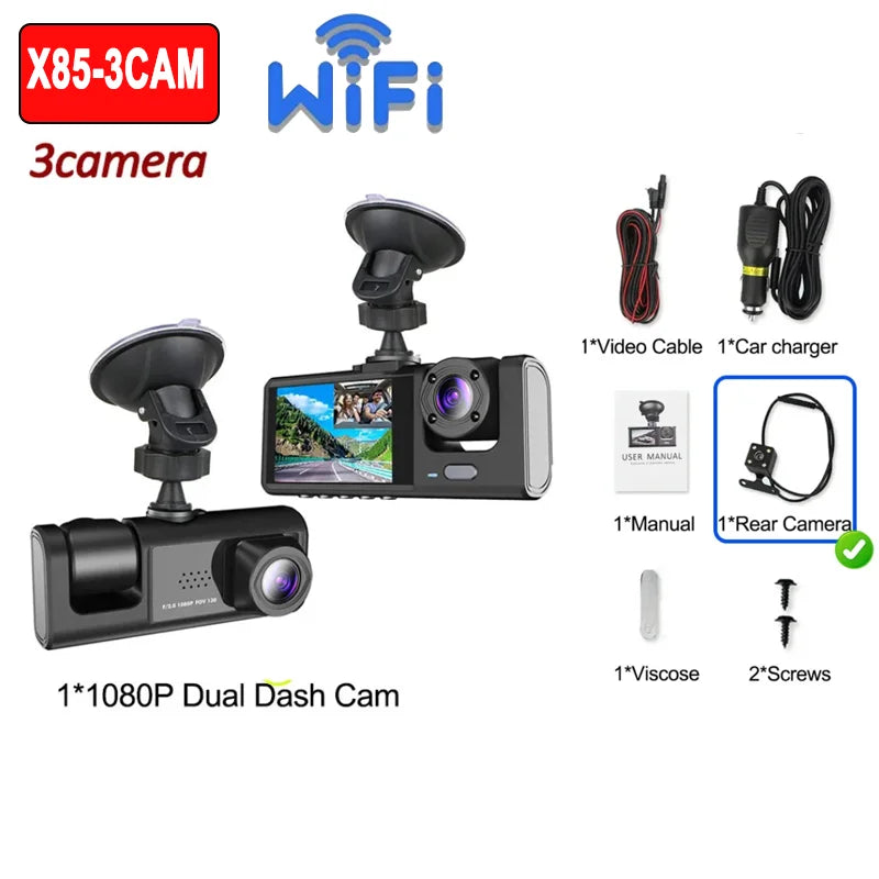 1080P Dashcam mit WiFi und 3 Kameras