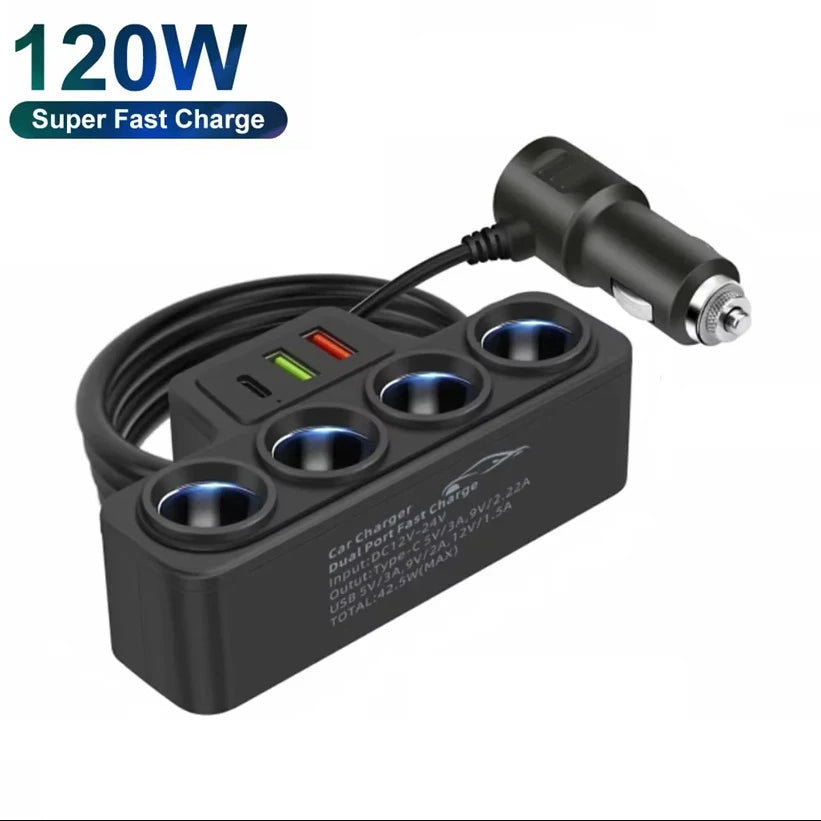 3-in-1 USB 120W Zigarettenanzünder-Splitter
