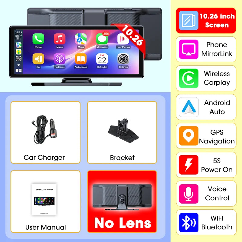 11.26 Zoll 4K DVR Kabellos CarPlay Kamera