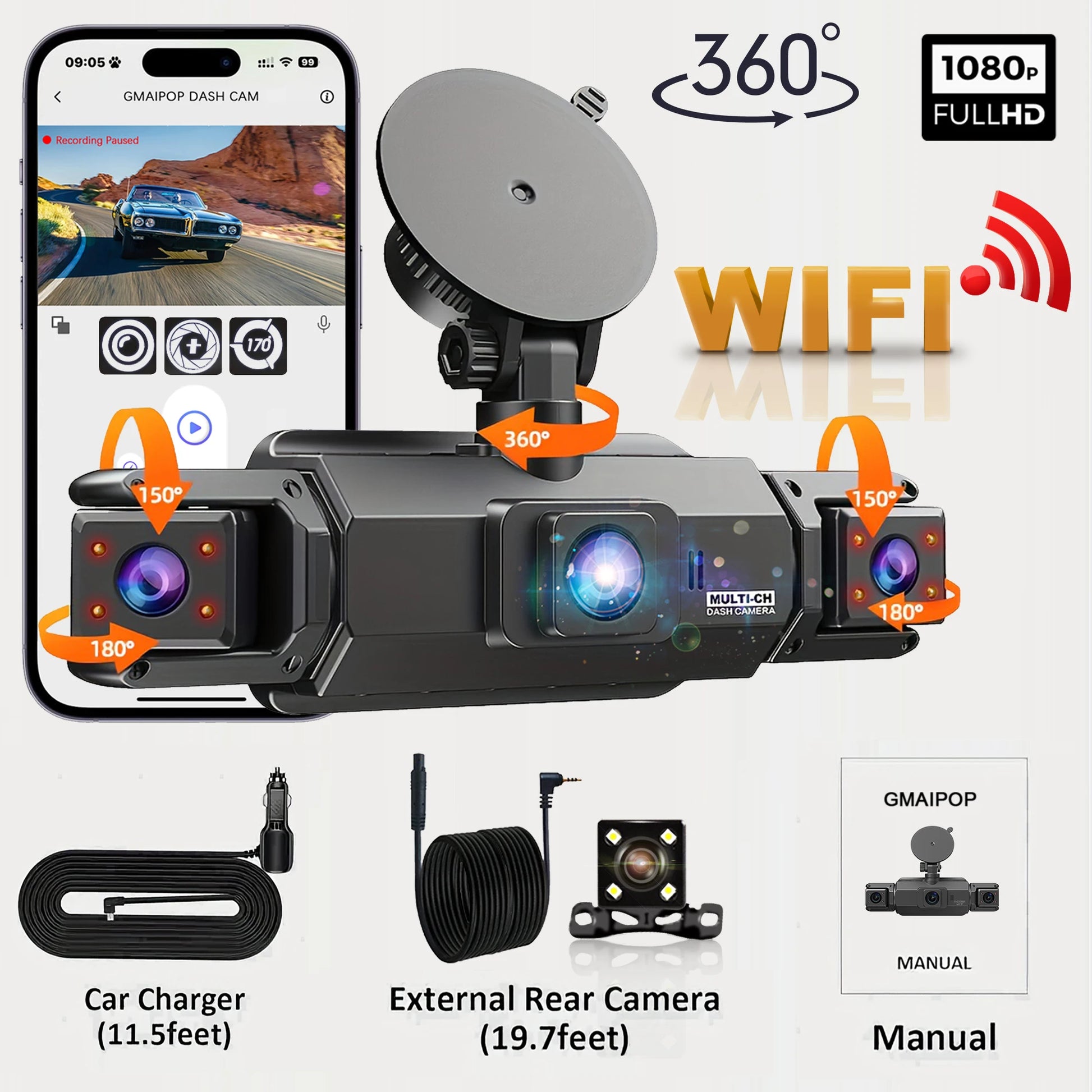 4-Kanal Dashcam FHD 1080P WiFi