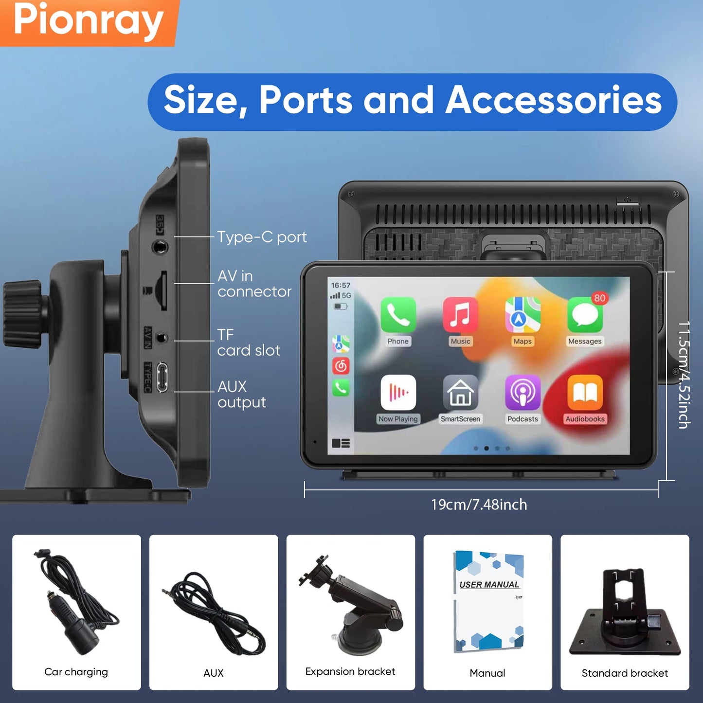 Pionray Tragbares 7/10 Zoll CarPlay