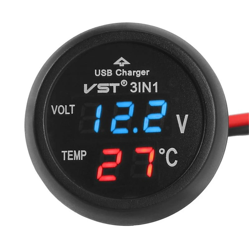 3 in 1 DC 12V/24V LED Digital Meter USB Ladegerät