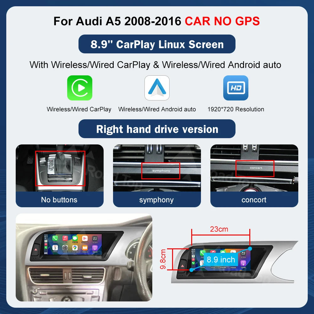 8.9 Zoll Multimedia Display Touchscreen für Audi A5 S5