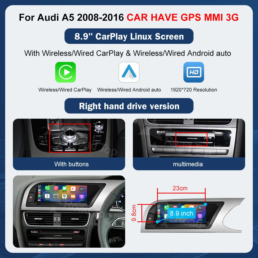 8.9 Zoll Multimedia Display Touchscreen für Audi A5 S5