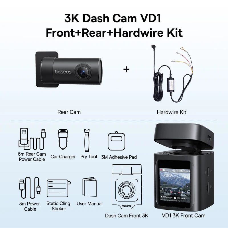 Baseus 3K Dash Cam VD1 HD Front- und Rückkamera