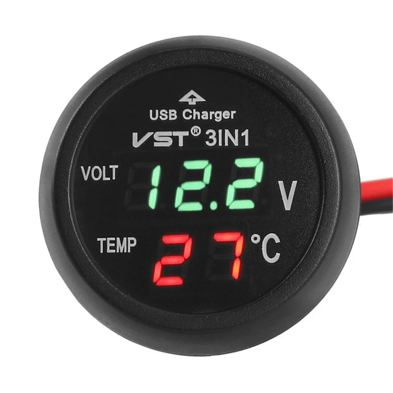3 in 1 DC 12V/24V LED Digital Meter USB Ladegerät