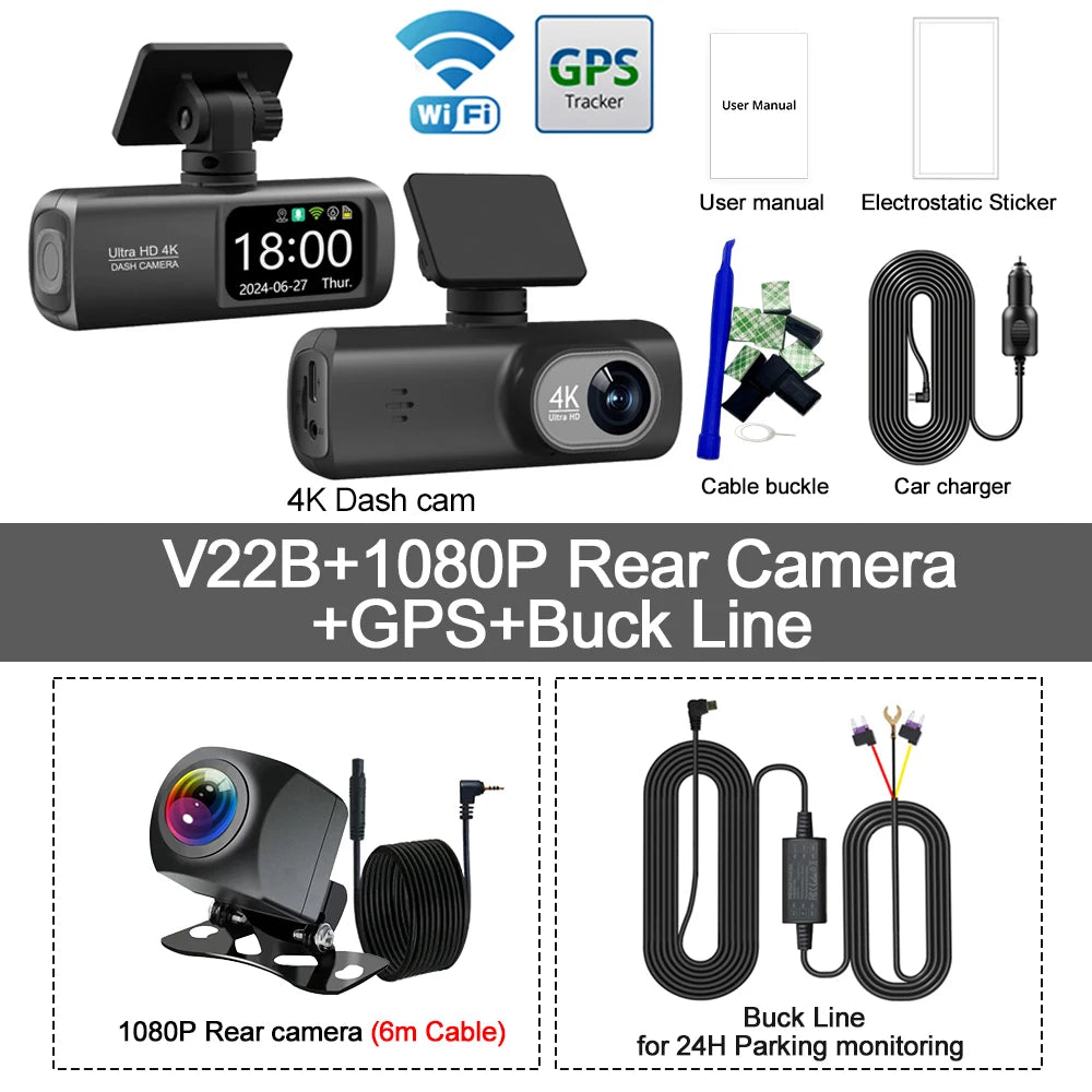 4K Dual Dashcam mit 1080P Rückkamera Option