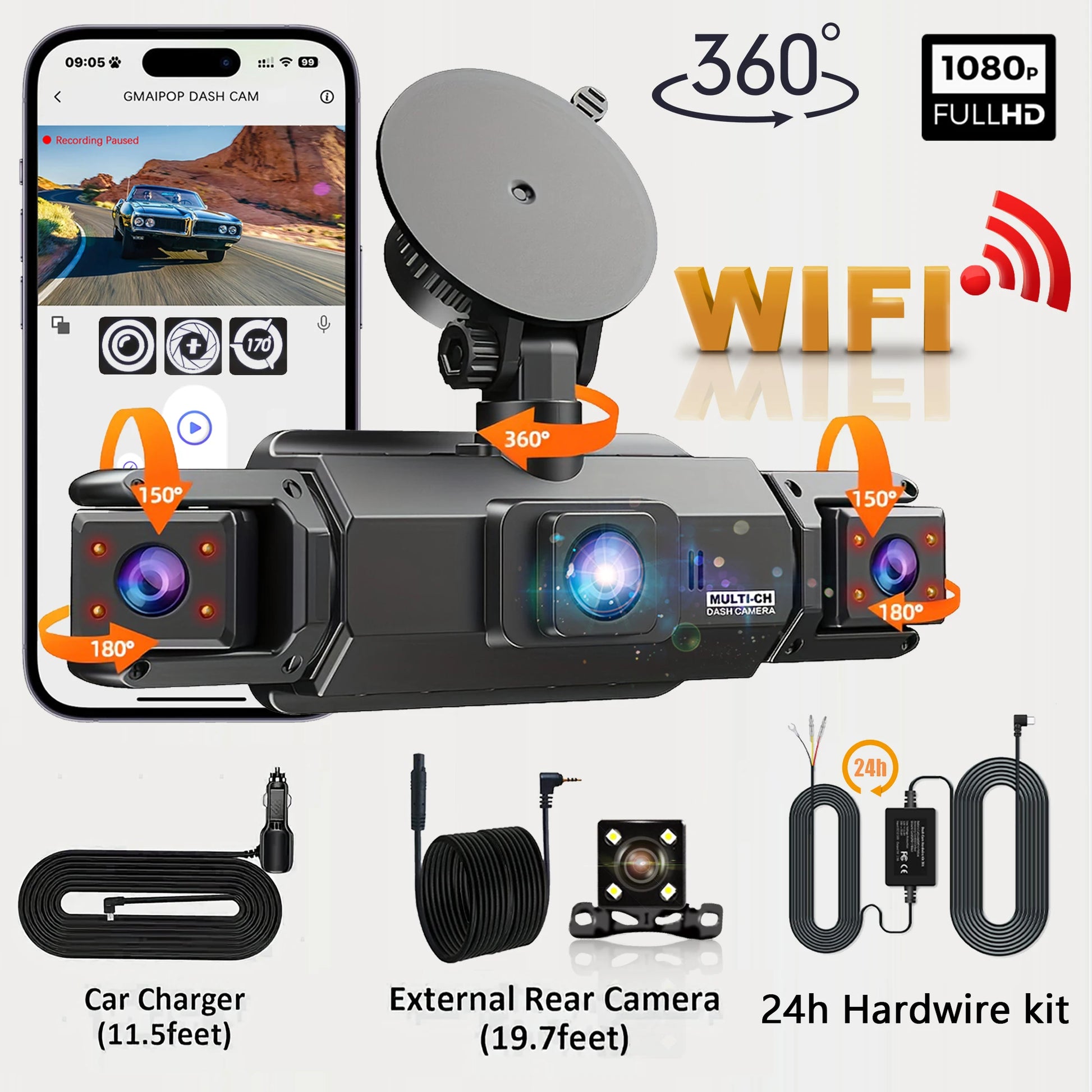 4-Kanal Dashcam FHD 1080P WiFi